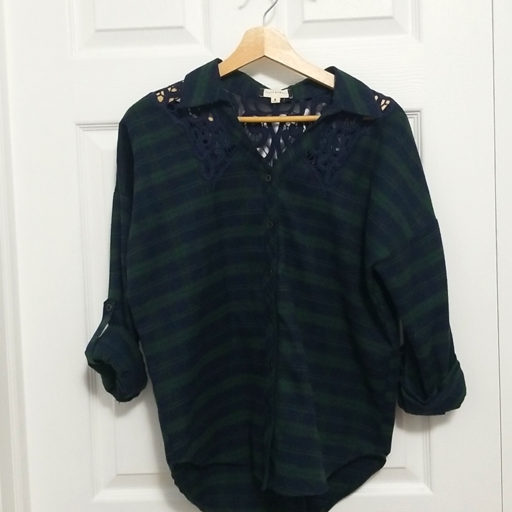 Plaid lace button down